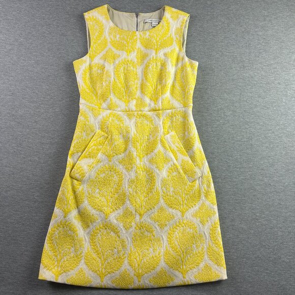 Diane Von Furstenberg Dresses & Skirts - DIANE von FURSTENBERG Sz 4 'Carpreena' Lemon Yellow Floral Stamp Mini Dress